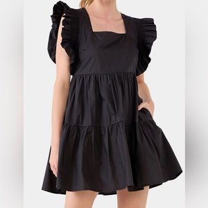 English Factory black ruffle tiered mini dress, size S
